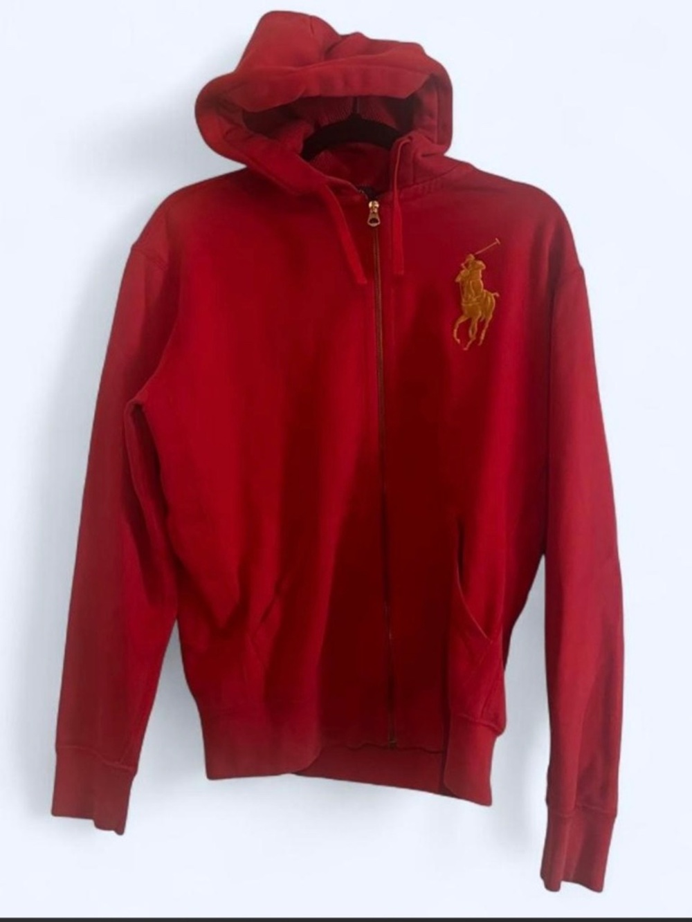 Polo Ralph Lauren Big Pony logo gold embroidered Red Hoodie Mens Small